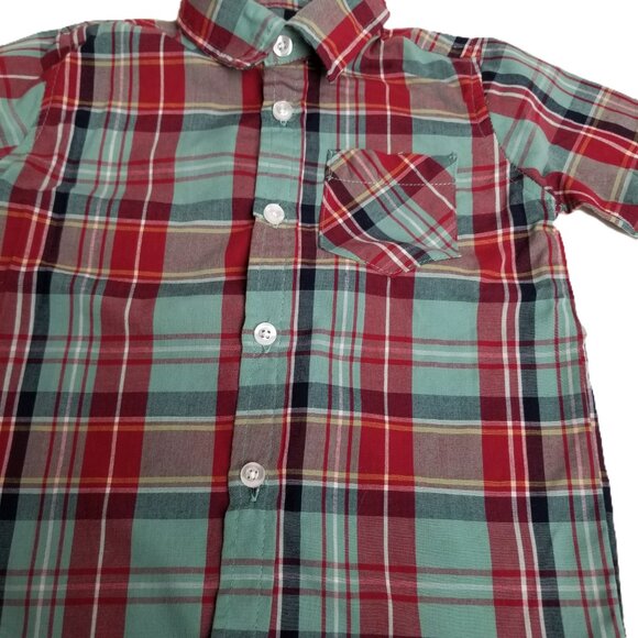 Buttons and Thread Boys Plaid Button Up Shirt Size 18M Red Green Cotton Preppy - Picture 3 of 8